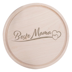 Frühstücksbrettchen Holz Rund mit Motiv "Beste Mama" mit Herzen