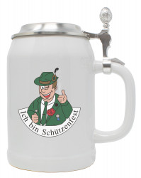 Bierkrug 0,5 l "Ich bin Schützenfest"-Mann mit Zinndeckel 