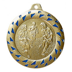 SALE: Medaille "Football" Ø 50mm gold/blau mit Band