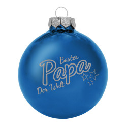 Weihnachtskugel 'Bester Papa der Welt'- Ø 8cm aus Glas - Christbaumkugel mit Lasergravur 