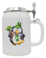 Bierkrug 0,5 l "Pinguin Tabsy" mit Zinndeckel 