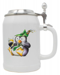 Bierkrug 0,5 l "Pinguin Eddy" mit Zinndeckel