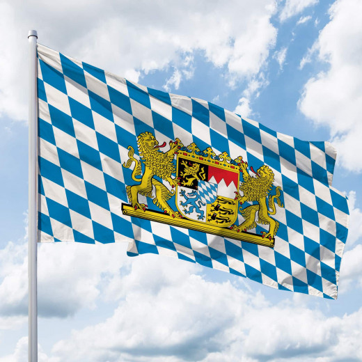 Bayern-Flagge Quer mit Löwen-Wappen (Raute) 