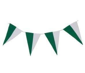 Wimpelkette grün-weiß (geteilt) aus Stoff  » Premiumqualität « Wind- und Wetterfest an Nylonseil 