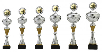 6er Serie Pokale mit Deckel in gold-silber 613/1-6 23,5cm 30cm 