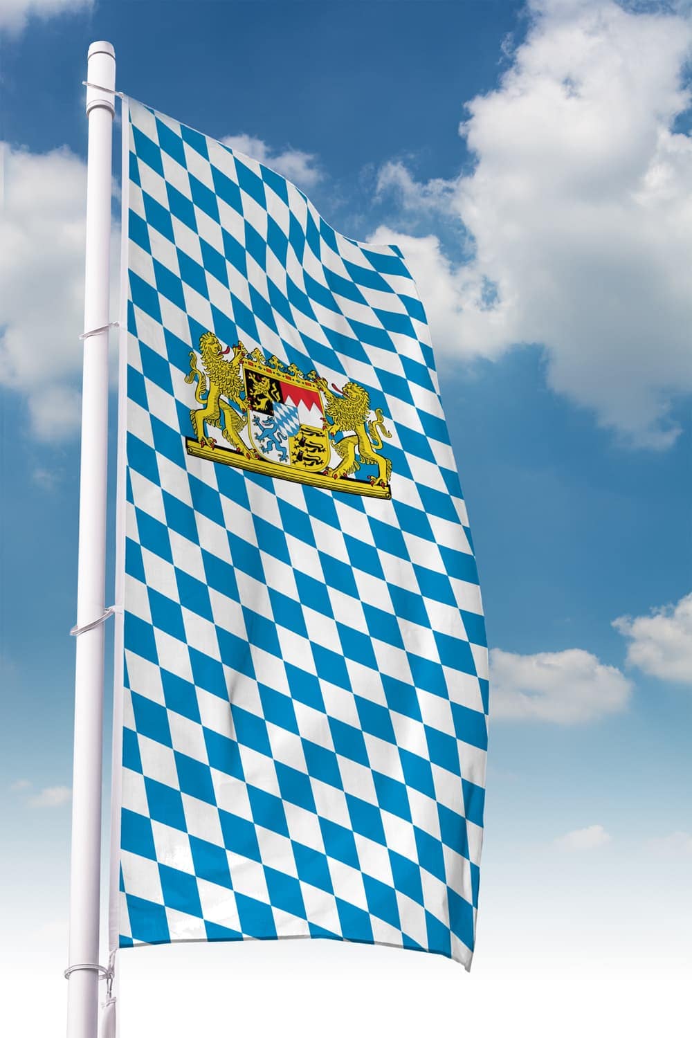 Flagge Bayern Raute mit Wappen im Hochformat