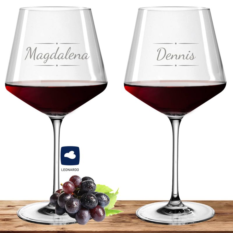 2x Leonardo Burgunderglas Rotweinglas XL mit Namen oder Wunschtext graviert, 730ml, PUCCINI, personalisiertes Premium Weinglas in Gastroqualität, (Verzierung 03) » kaufen bei