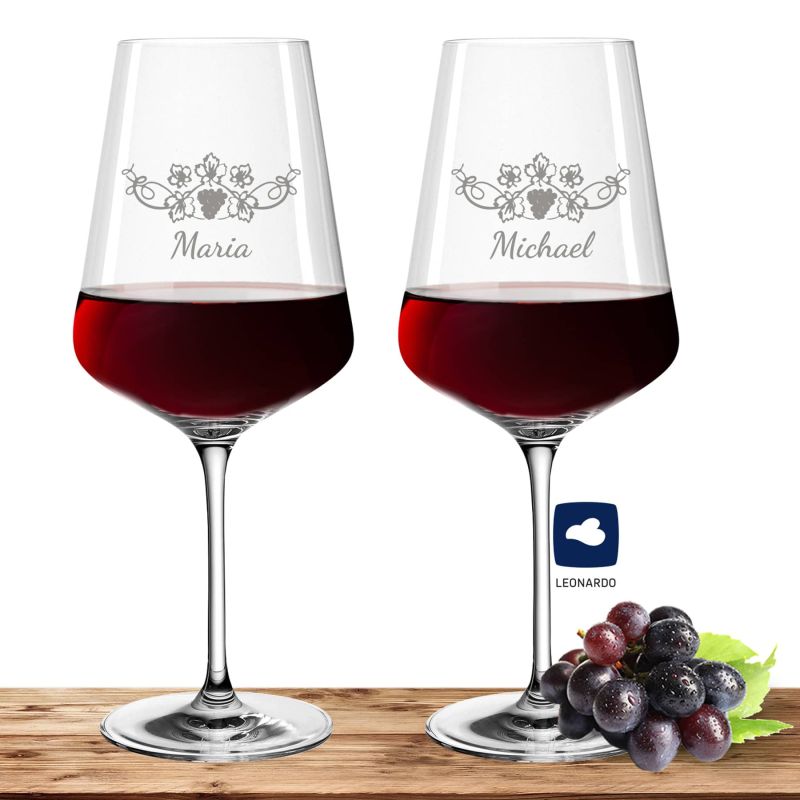 2x Leonardo Rotweinglas XL mit Namen oder Wunschtext graviert, 750ml, PUCCINI, personalisiertes Premium Weinglas in Gastroqualität, (Weinrebe) » kaufen bei