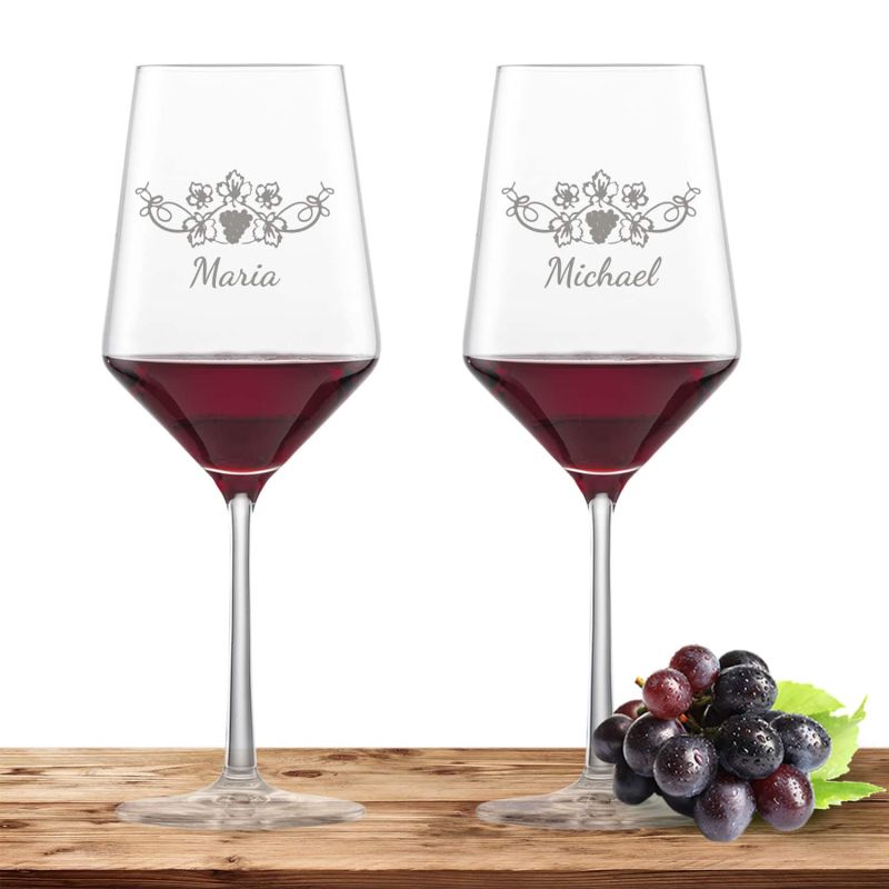 2x Schott Zwiesel Cabernet Rotweinglas PURE mit Namen oder Wunschtext graviert (Weinrebe) » kaufen bei